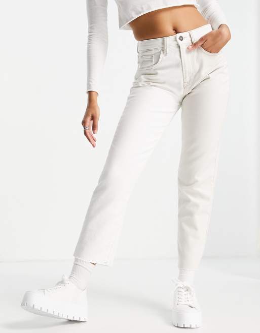 Stradivarius - Tweekleurige mom jeans in ecru
