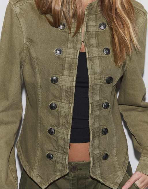 Stradivarius – Twill-Jacke in Khaki mit Knopfleiste, 4 von 4