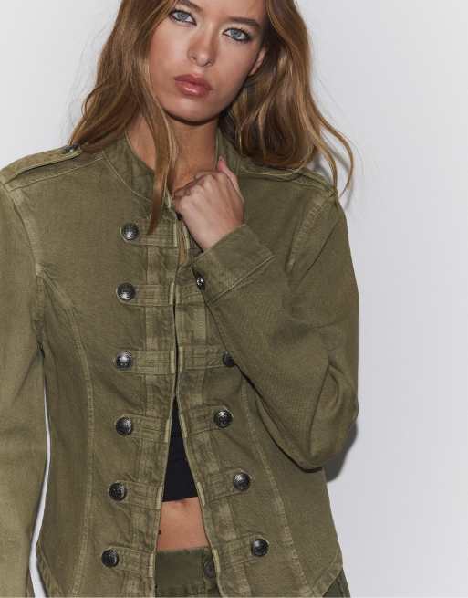 Stradivarius Twill jacket with buttons in khaki, 2 of 4