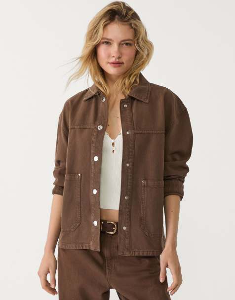 Stradivarius Twill jacket with pockets in brown - view 1