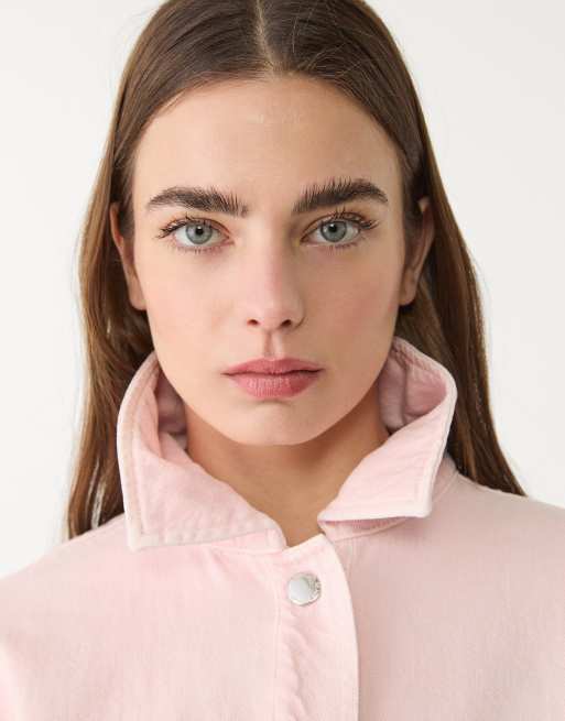 Stradivarius twill jacket with pockets in pastel pink, 2 of 4