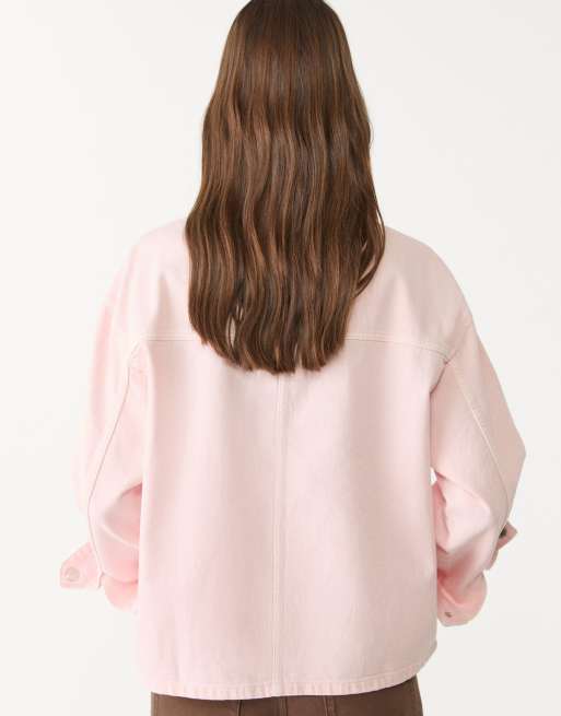 Stradivarius twill jacket with pockets in pastel pink, 3 of 4