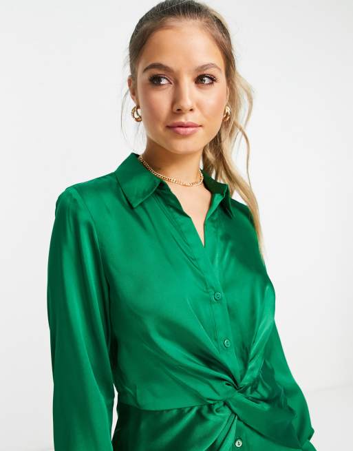 Green satin hot sale shirt dress