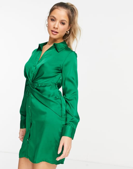 Green silk 2025 shirt dress