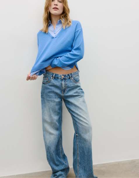 Stradivarius Two-material knit jumper in royal blue