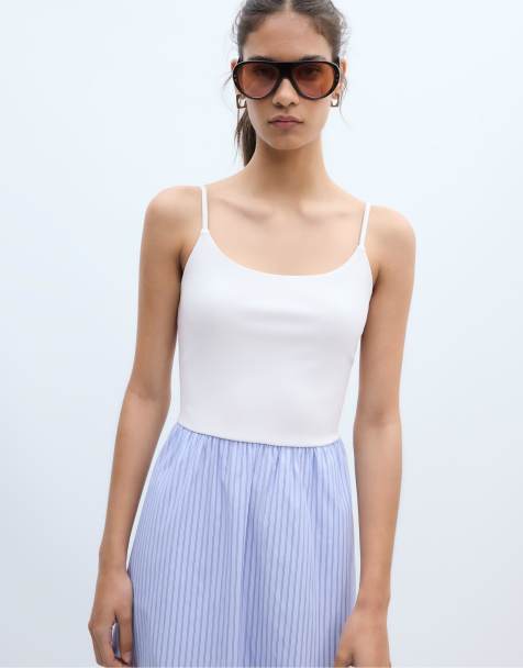 Stradivarius Two-material strappy midi dress in sky blue - view 1
