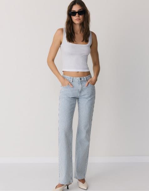 Stradivarius Two-piece effect square neckline top in grey melange - view 1