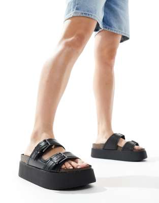 two strap buckle sandals in black