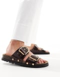 [Stradivarius] Stradivarius two strap sandals with stud detail in brown 36 BROWN