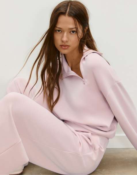 Stradivarius - Tyggegummipink blød sweatshirt med lynlås i siden - view 1