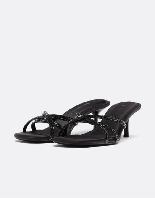 Stradivarius udsmykkede sandaler med kitten-hæl i sort, 2 af 4
