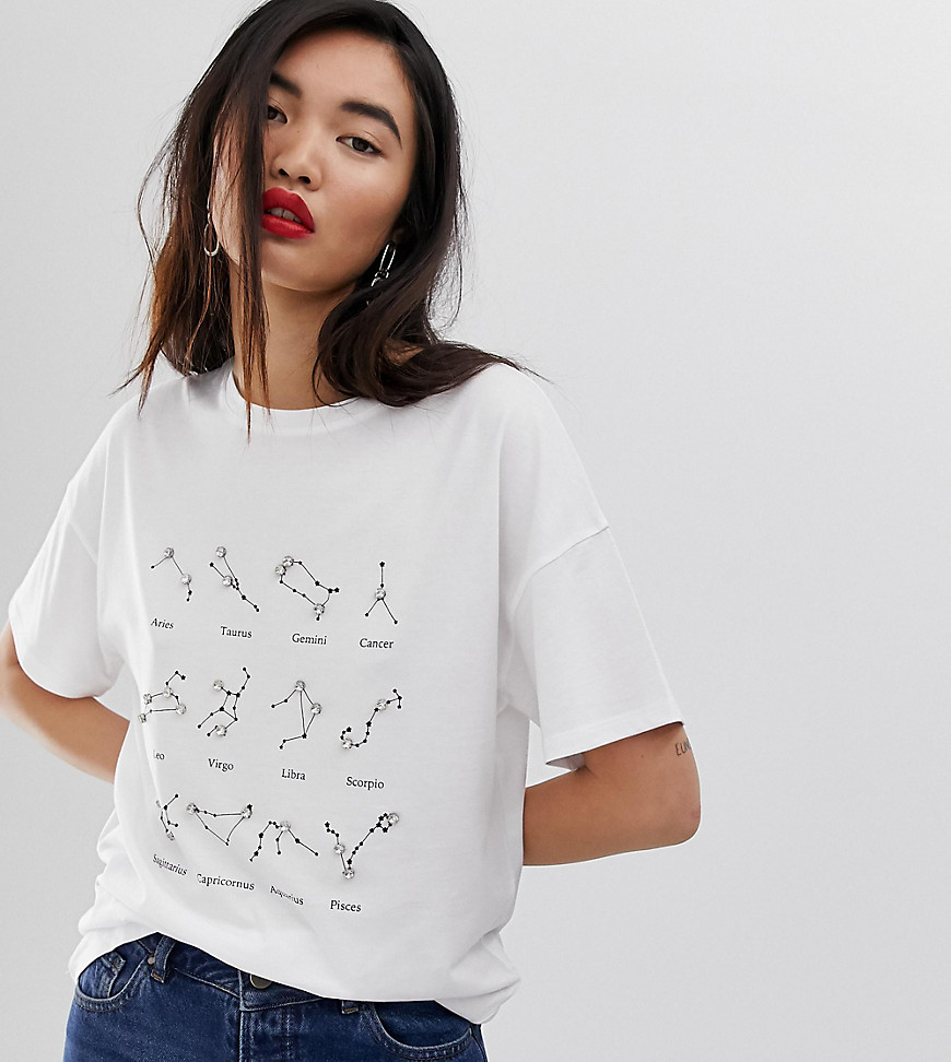Stradivarius udsmykket t-shirt med stjernetegn-Hvid