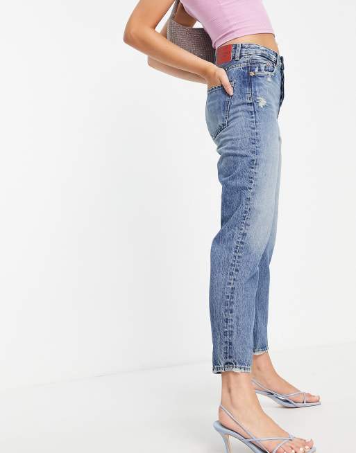 Stradivarius ultimate authentic mom jeans in mid blue