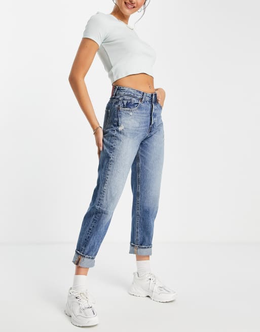 Stradivarius - Ultimate Authentic - Mom jeans in middenblauw