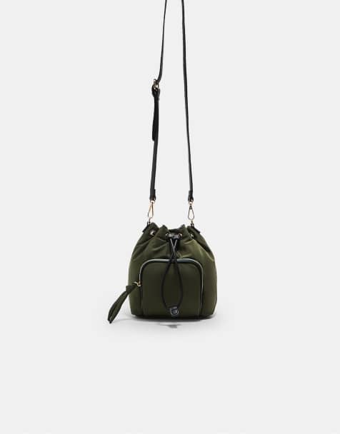 Stradivarius – Umhängebeuteltasche aus Stoff in Khaki - view 1