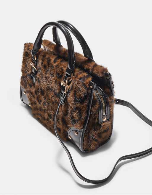 Stradivarius – Umhängetasche aus Kunstpelz in Braun mit Leopardenmuster, 4 von 4