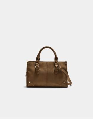 Stradivarius - Umhängetasche in Karamell mit geflochtenen Henkeln-Brown