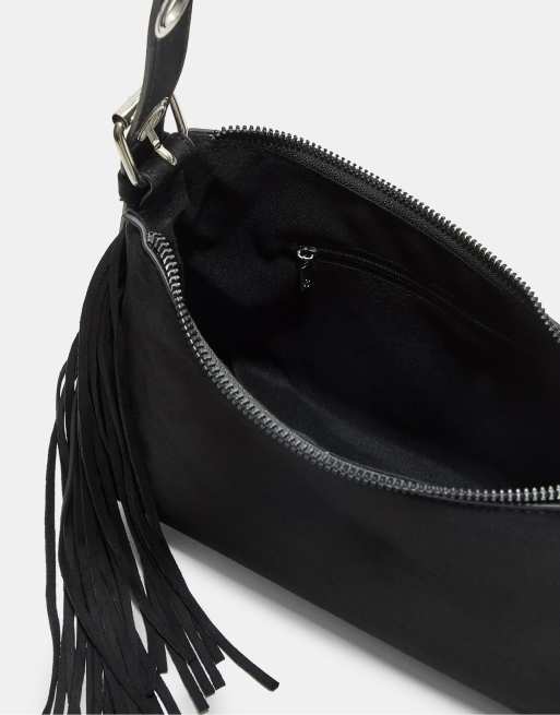 Stradivarius – Umhängetasche in Schwarz mit Fransen, 2 von 3
