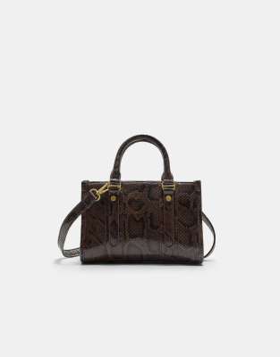 Stradivarius - Umhängetasche mit Tierfellmuster in brauner Lederoptik-Brown