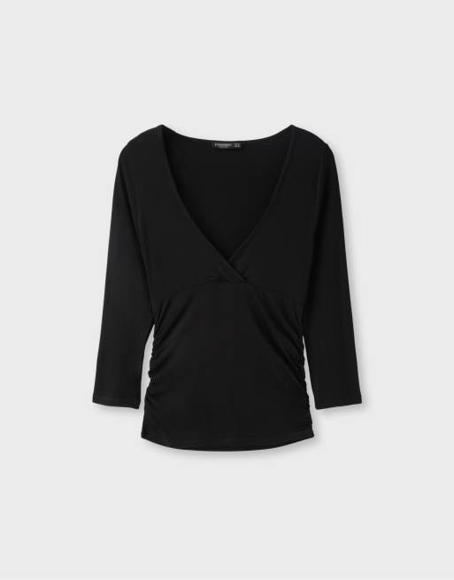 Stradivarius Under-bust seam t-shirt in black, 6 of 7