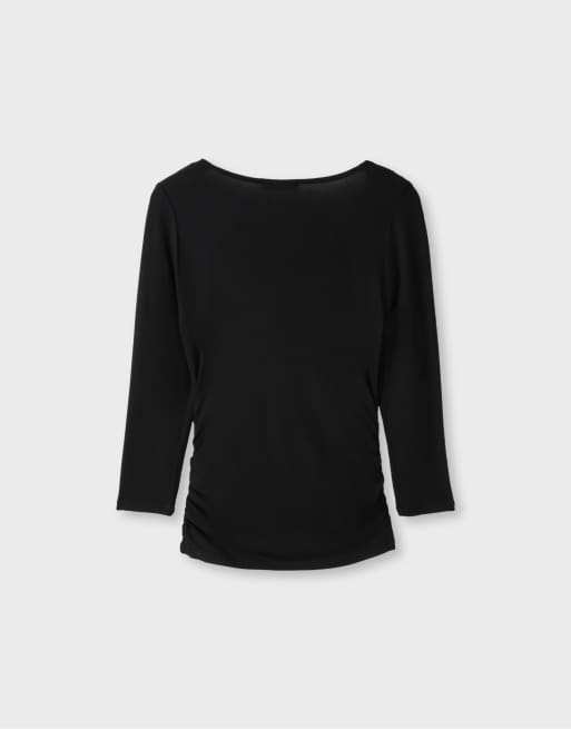 Stradivarius Under-bust seam t-shirt in black, 7 of 7