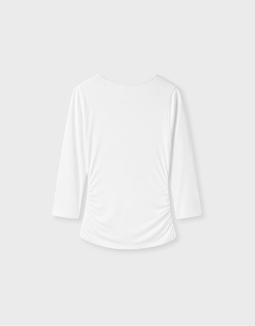 Stradivarius Under-bust seam t-shirt in ecru, 7 of 7