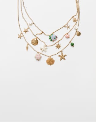 Stradivarius under the sea charm necklace in gold - view 1
