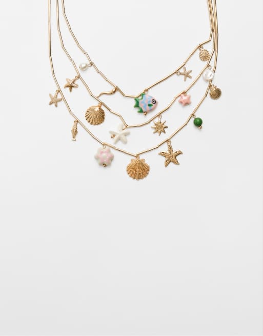 Stradivarius - Under The Sea - Collier avec breloque - Doré