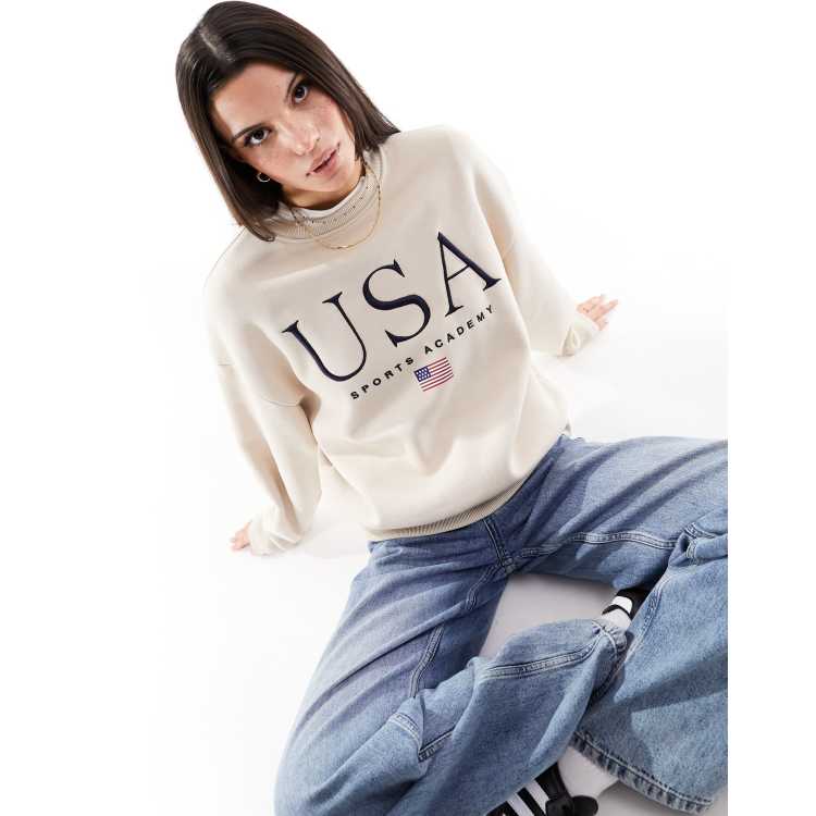 Stradivarius USA slogan sweatshirt in beige