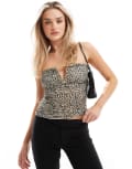 [Stradivarius] Stradivarius v-neck bandeau top in leopard print-White L MULTI