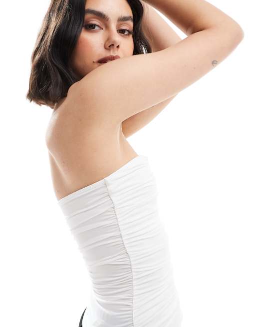Stradivarius v neck detail bandeau top in white