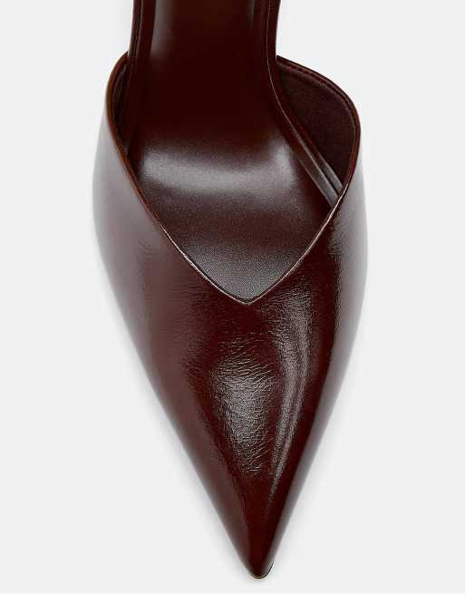 Stradivarius V-neck heeled shoes in brown, 4 of 4