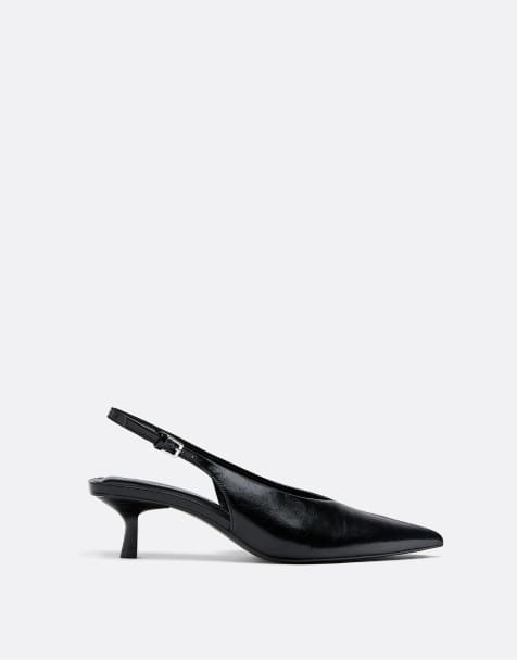 Stradivarius V-neck kitten heel shoes in black - view 1