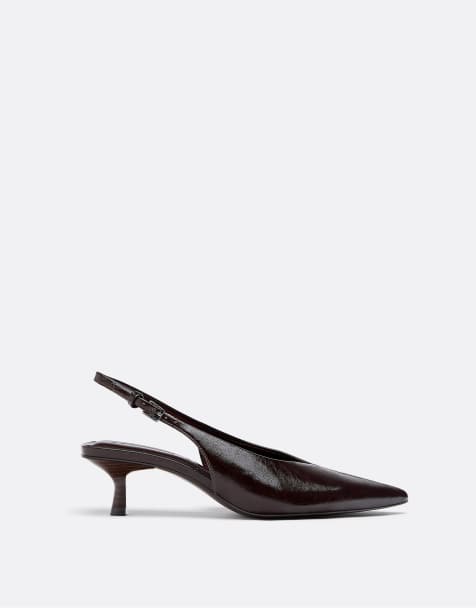 Stradivarius V-neck kitten heel shoes in brown - view 1