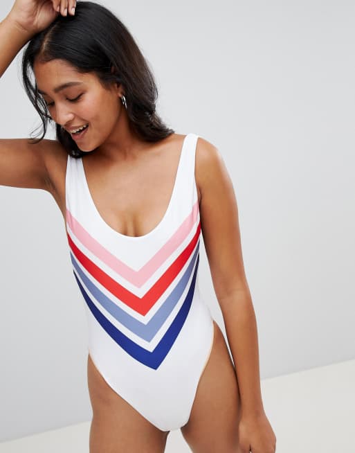 Stradivarius v stripe print swimsuit