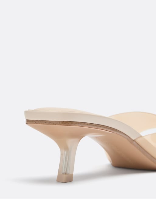 Stradivarius - Vamp - Beige sandaler med kitten-hæl i vinyl, 5 af 6