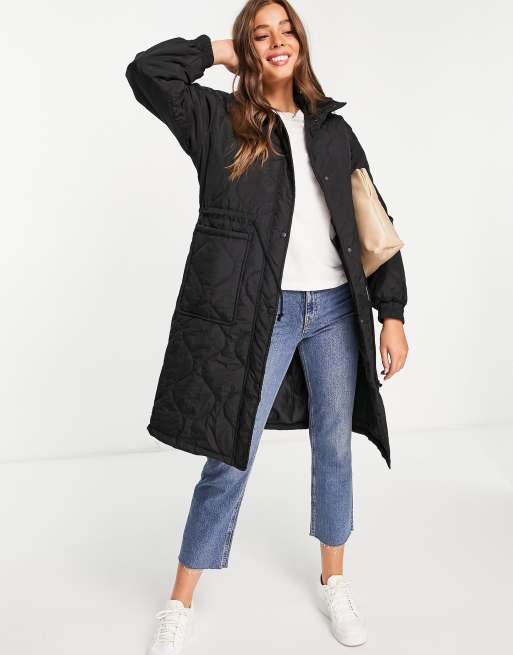 Stradivarius - Vatteret longline-frakke i sort