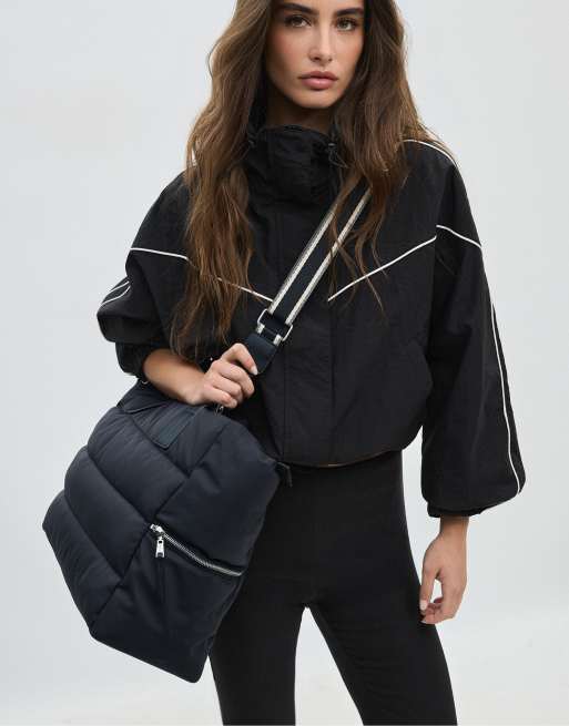 Stradivarius vatteret shopper-taske til skulderen i sort, 3 af 4