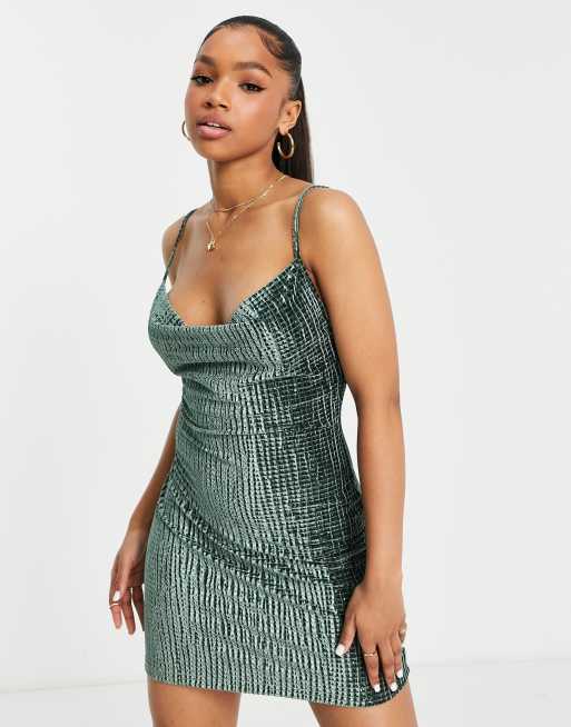 Stradivarius velvet slip dress in emerald green