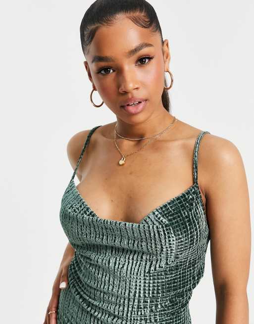 Stradivarius velvet slip dress in emerald green ASOS