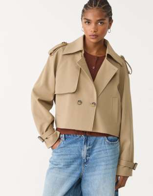 Stradivarius - Verkürzter eleganter Trenchcoat in Khaki-Grün