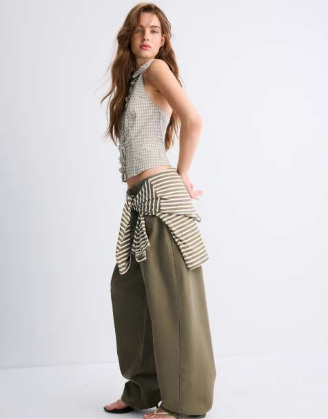 Stradivarius verstellbare Barrel-Hose in Khaki - view 1