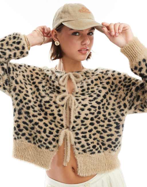Stradivarius - Vest met strik aan de voorkant in luipaardprint