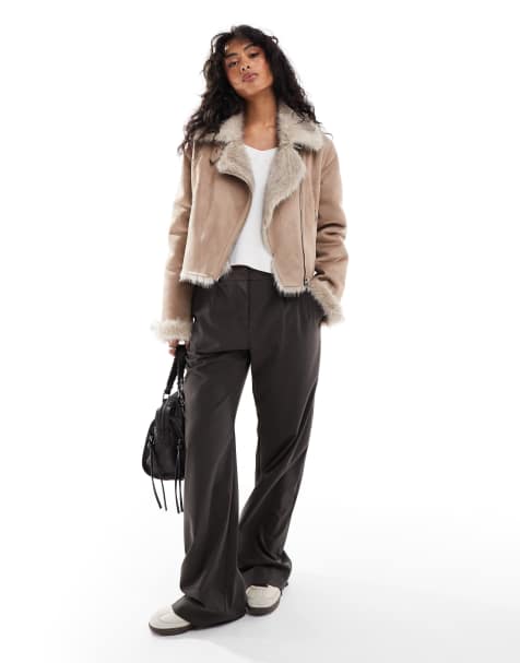 Stradivarius - Veste aviateur doublée de fausse fourrure - Camel - view 1