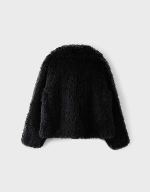 Stradivarius veste basique en faux-fur à col montant noire, 7 de 7