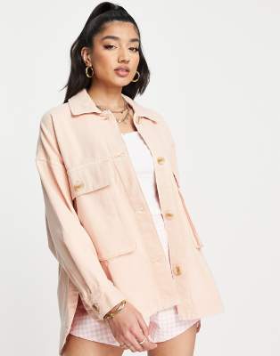 Stradivarius - Veste cargo oversize en sergé - Rose délavé | ASOS