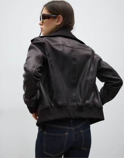 Stradivarius - Veste en cuir à côtes - Noir, 2 de 4