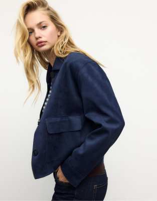 Stradivarius - Veste en imitation daim à poches - Bleu marine