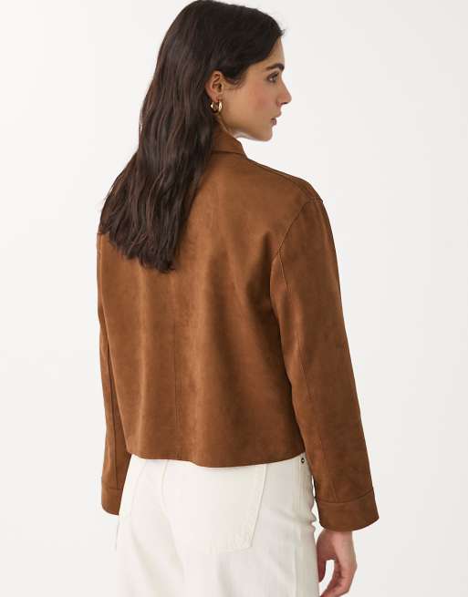 Stradivarius - Veste en imitation daim avec poches - Marron, 3 de 4