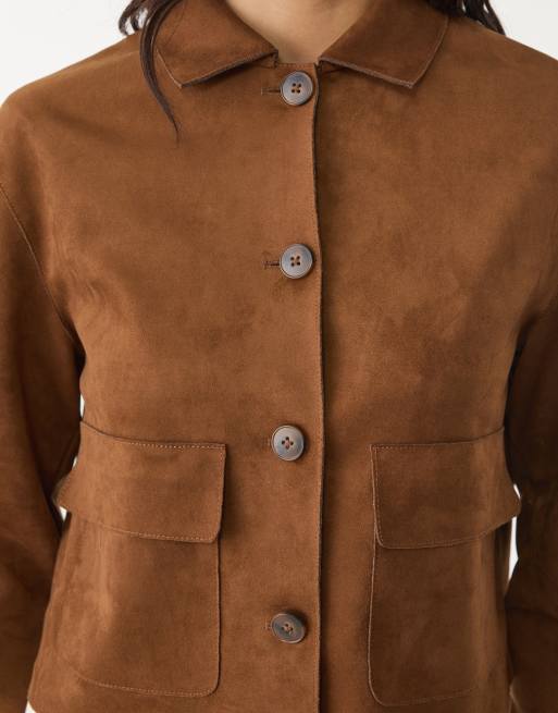 Stradivarius - Veste en imitation daim avec poches - Marron, 4 de 4